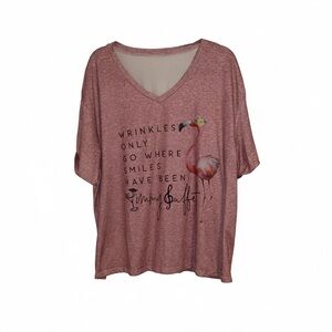 Wrinkles Only Go Where Smiles Have Been 2XL T-shirt V-Neck Flamingo Themed